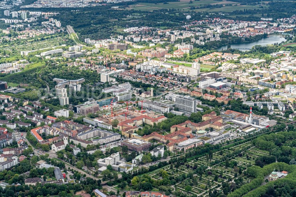 Aerial image Freiburg im Breisgau - Hospital grounds of the Clinic Uniklinik in Freiburg im Breisgau in the state Baden-Wurttemberg, Germany