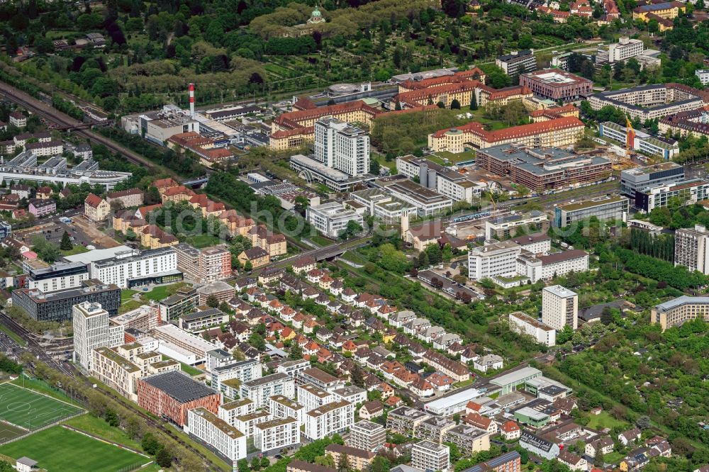 Freiburg im Breisgau from above - Hospital grounds of the Clinic Uniklinik in Freiburg im Breisgau in the state Baden-Wurttemberg, Germany