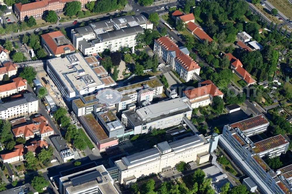 Aerial photograph Dresden - Hospital grounds of the Clinic Universitaetsklinikum Carl Gustav Carus (VTG) on Fetscherstrasse in Dresden in the state Saxony, Germany