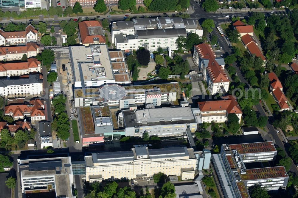 Dresden from above - Hospital grounds of the Clinic Universitaetsklinikum Carl Gustav Carus (VTG) on Fetscherstrasse in Dresden in the state Saxony, Germany