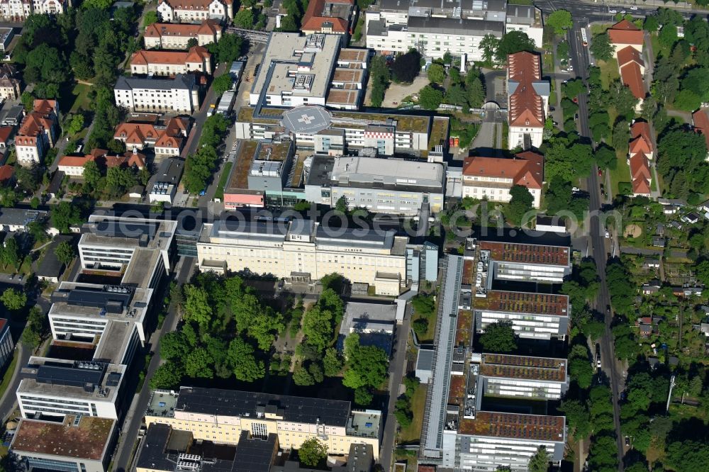 Aerial photograph Dresden - Hospital grounds of the Clinic Universitaetsklinikum Carl Gustav Carus (VTG) on Fetscherstrasse in Dresden in the state Saxony, Germany