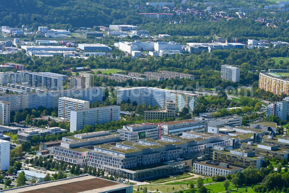 Jena from the bird's eye view: Hospital grounds of the Clinic Universitaetsklinikum on street Erlanger Allee in the district Goeschwitz in Jena in the state Thuringia, Germany