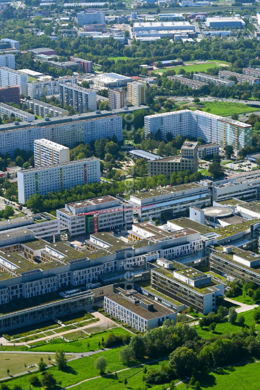 Aerial photograph Jena - Hospital grounds of the Clinic Universitaetsklinikum on street Erlanger Allee in the district Goeschwitz in Jena in the state Thuringia, Germany