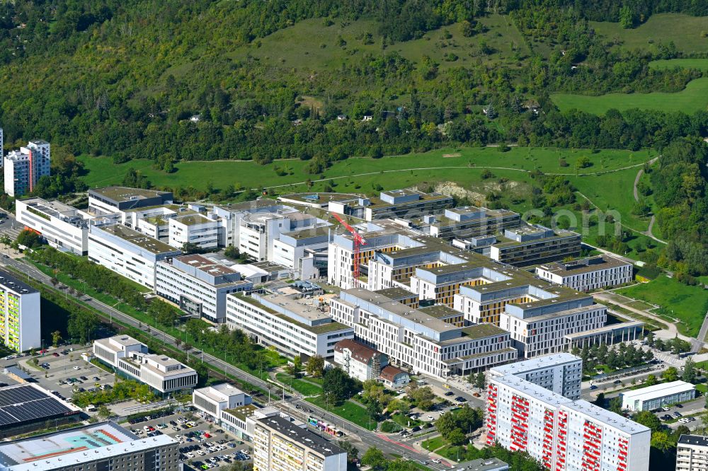 Jena from above - Hospital grounds of the Clinic Universitaetsklinikum on street Erlanger Allee in the district Goeschwitz in Jena in the state Thuringia, Germany