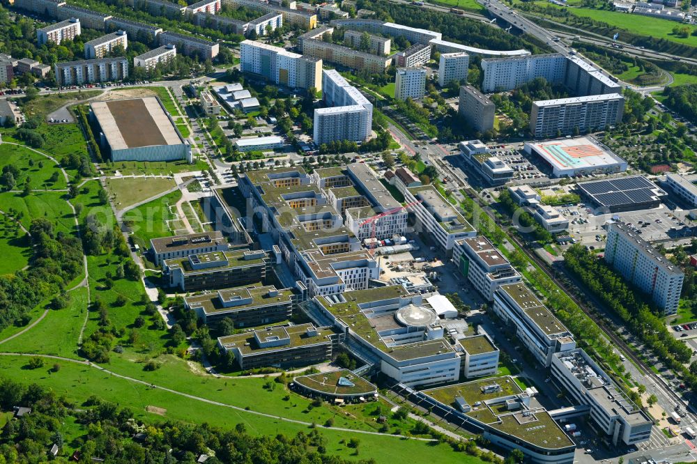 Jena from above - Hospital grounds of the Clinic Universitaetsklinikum on street Erlanger Allee in the district Goeschwitz in Jena in the state Thuringia, Germany