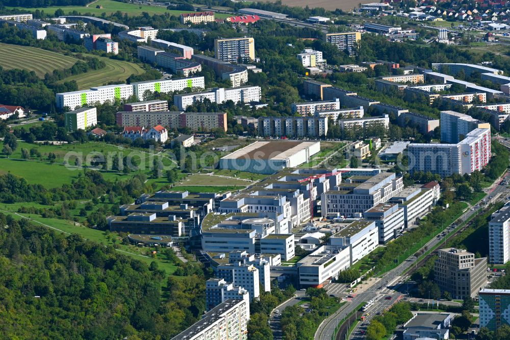 Aerial photograph Jena - Hospital grounds of the Clinic Universitaetsklinikum on street Erlanger Allee in the district Goeschwitz in Jena in the state Thuringia, Germany