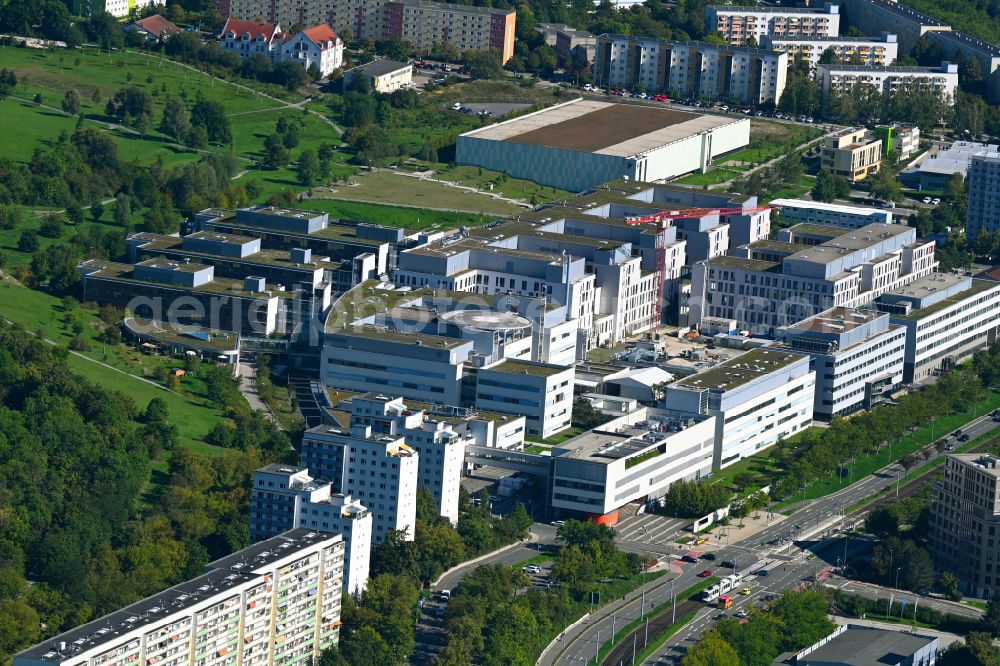 Jena from above - Hospital grounds of the Clinic Universitaetsklinikum on street Erlanger Allee in the district Goeschwitz in Jena in the state Thuringia, Germany