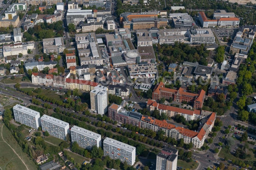 Leipzig from the bird's eye view: Hospital grounds of the Clinic Universitaetsklinikum Leipzig on Liebigstrasse in the district Mitte in Leipzig in the state Saxony, Germany