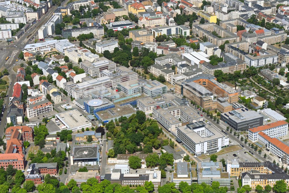 Aerial image Leipzig - Hospital grounds of the Clinic Universitaetsklinikum Leipzig on Liebigstrasse in the district Mitte in Leipzig in the state Saxony, Germany