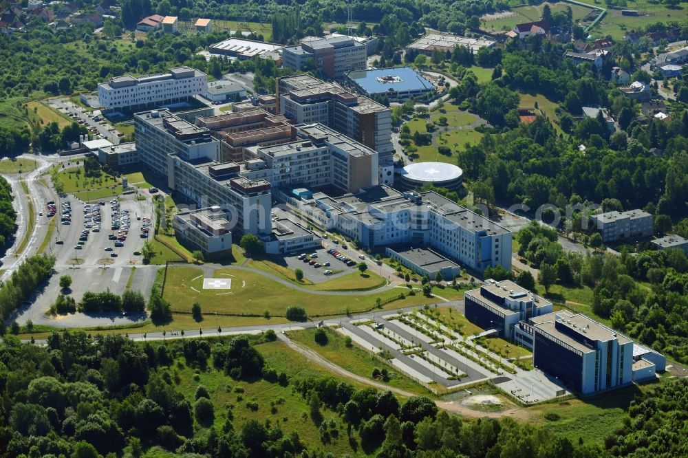 Pilsen from above - Hospital grounds of the Clinic University Hospital Pilsen-LochotA?n on Alej Svobody in Pilsen in Boehmen, Czech Republic