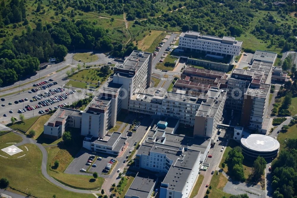 Pilsen from above - Hospital grounds of the Clinic University Hospital Pilsen-LochotA?n on Alej Svobody in Pilsen in Boehmen, Czech Republic