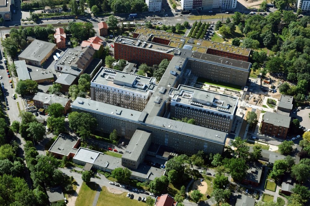 Berlin from above - Hospital grounds of the Vivantes Clinic Landsberger Allee im Friedrichshain in Berlin