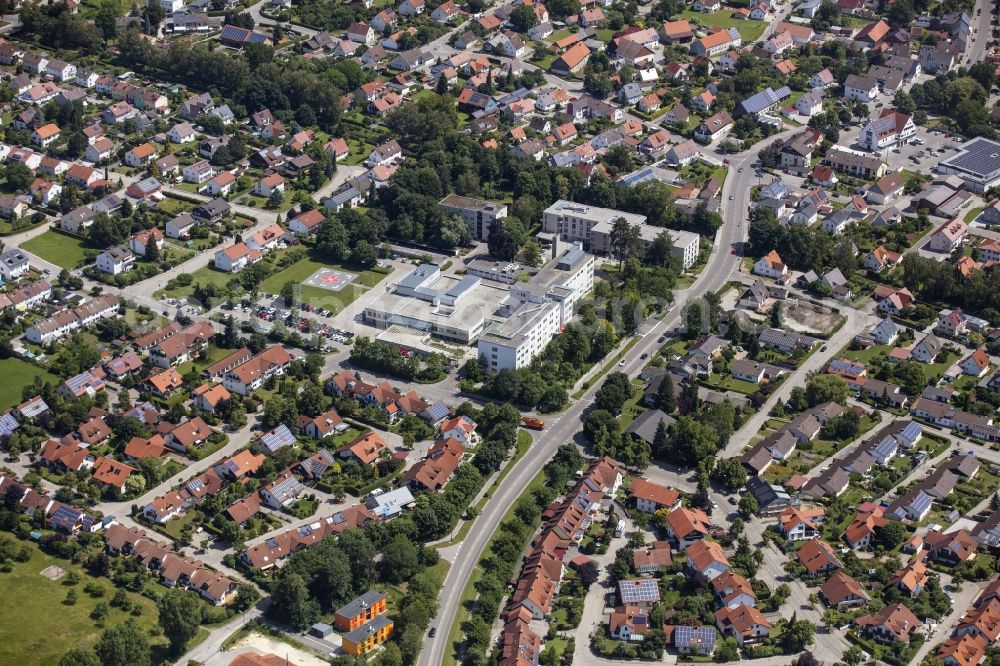 Schwabmünchen from above - Hospital grounds of the Clinic Wertachkliniken in Schwabmuenchen in the state Bavaria, Germany