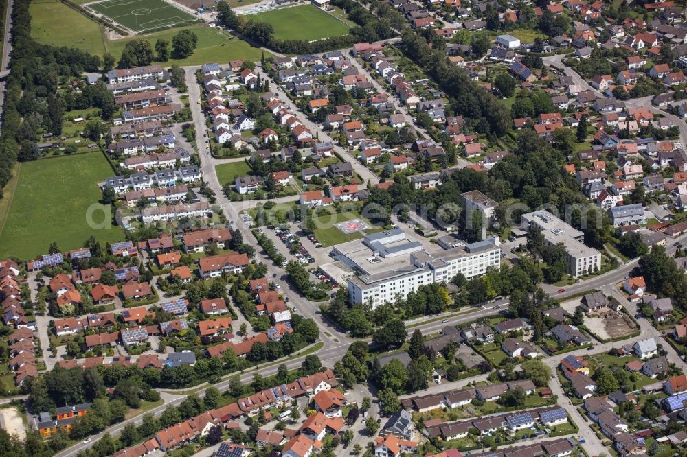 Schwabmünchen from the bird's eye view: Hospital grounds of the Clinic Wertachkliniken in Schwabmuenchen in the state Bavaria, Germany