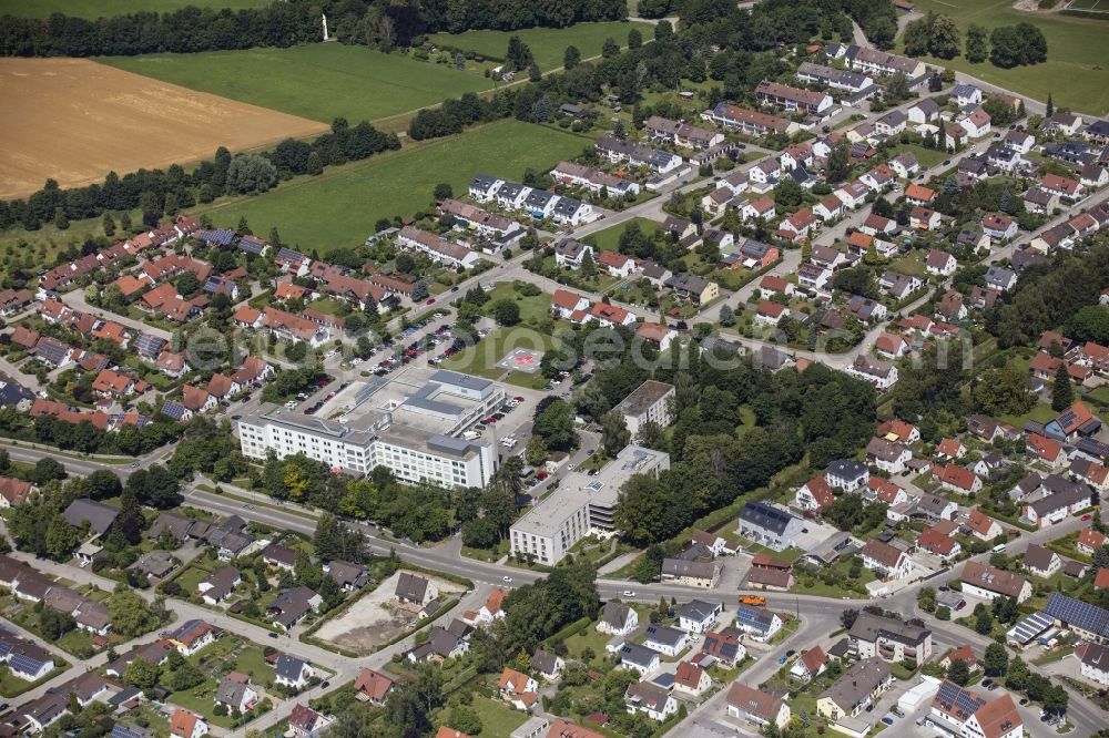 Aerial image Schwabmünchen - Hospital grounds of the Clinic Wertachkliniken in Schwabmuenchen in the state Bavaria, Germany