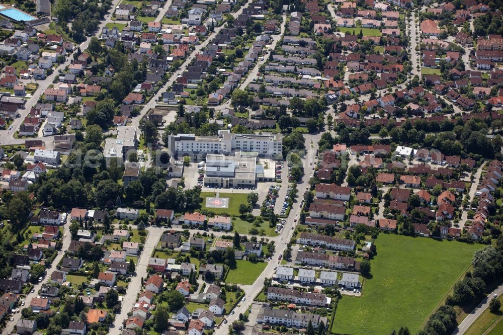 Schwabmünchen from above - Hospital grounds of the Clinic Wertachkliniken in Schwabmuenchen in the state Bavaria, Germany