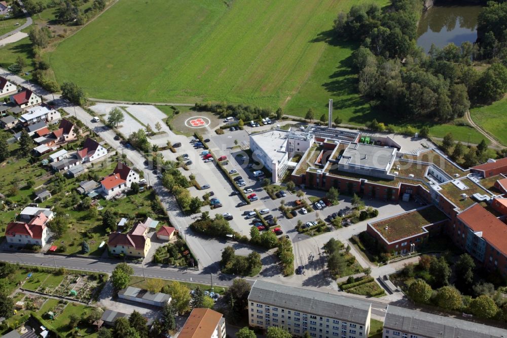 Kamenz from the bird's eye view: Hospital grounds of the Clinic Malteser hospital St. Johannes on Nebelschuetzer Strasse in Kamenz in the state Saxony, Germany