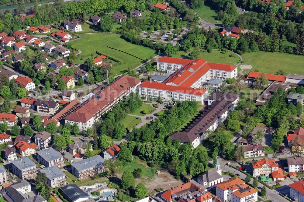 Bad Tölz from above - Hospital grounds of the Asklepios Clinic in Bad Toelz in the state Bavaria, Germany