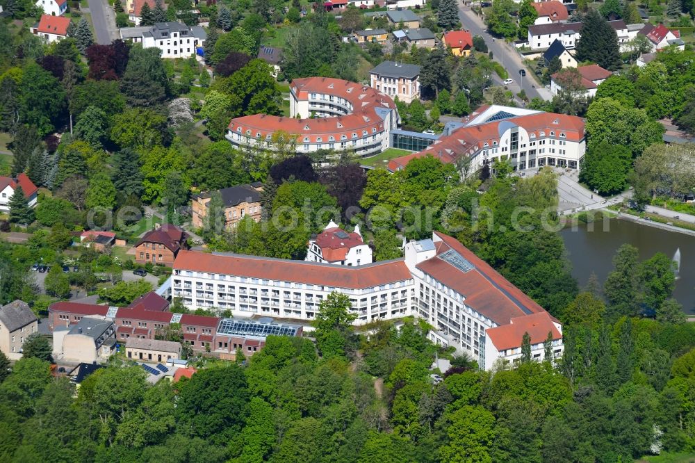 Bad Schmiedeberg from the bird's eye view: Hospital grounds of the rehabilitation center Eisenmoorbad Bad Schmiedeberg on Kurpromenade in Bad Schmiedeberg in the state Saxony-Anhalt, Germany