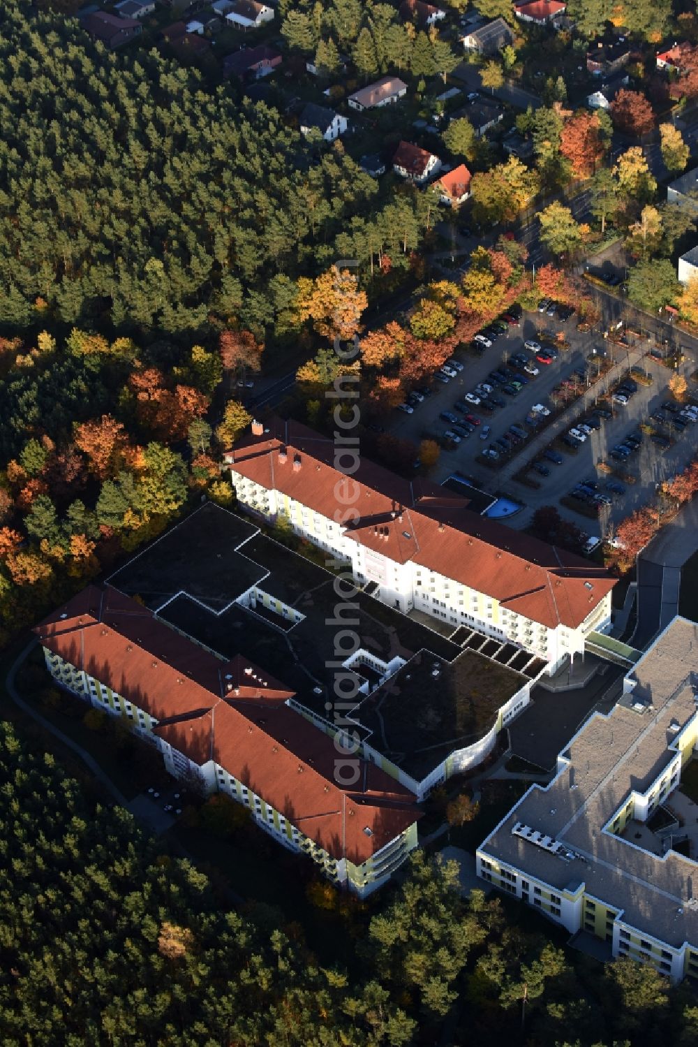 Grünheide (Mark) from above - Hospital grounds of the rehabilitation center in Gruenheide (Mark) in the state Brandenburg