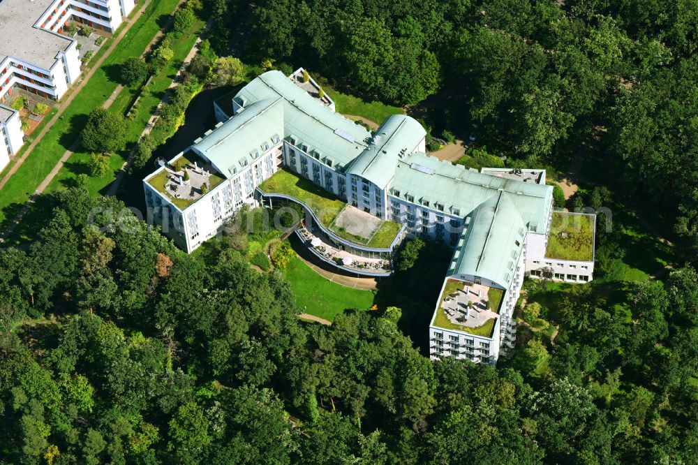 Seebad Rüdersdorf from above - Hospital grounds of the rehabilitation center Klinik on See on street Seebad in Seebad Ruedersdorf in the state Brandenburg, Germany