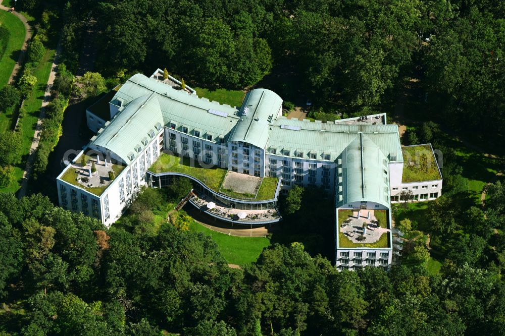 Seebad Rüdersdorf from the bird's eye view: Hospital grounds of the rehabilitation center Klinik on See on street Seebad in Seebad Ruedersdorf in the state Brandenburg, Germany