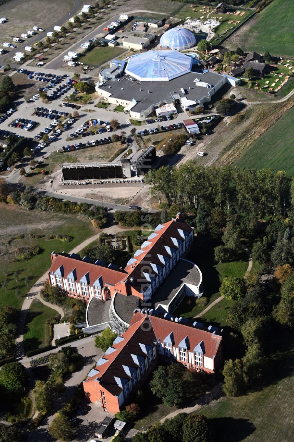 Aerial photograph Bad Wilsnack - Hospital grounds of the rehabilitation center KMG Elbtalklinik in Bad Wilsnack in the state Brandenburg, Germany