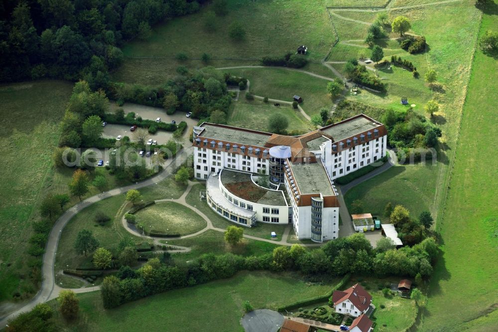 Aerial image Sülzhayn - Hospital grounds of the rehabilitation center KMG Rehabilitationszentrum Am Haidberg in Suelzhayn in the state Thuringia, Germany