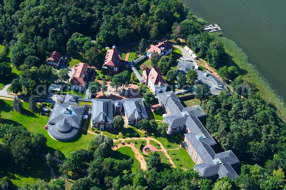 Rheinsberg from above - Hospital grounds of the rehabilitation center Rehaklinik Hohenelse in Rheinsberg in the state Brandenburg, Germany