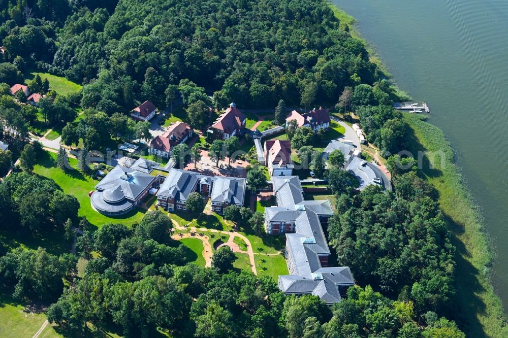 Rheinsberg from the bird's eye view: Hospital grounds of the rehabilitation center Rehaklinik Hohenelse in Rheinsberg in the state Brandenburg, Germany