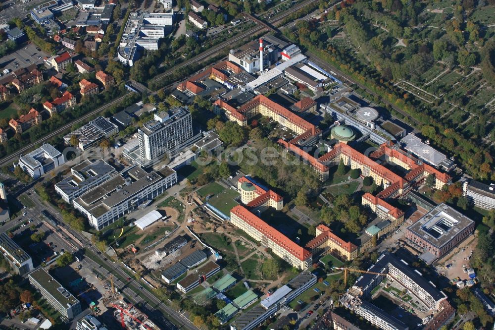 Freiburg im Breisgau from the bird's eye view: Hospital grounds of the Clinic of Universtitaetsklinik in Freiburg im Breisgau in the state Baden-Wurttemberg, that belongs to the Albert-Ludwigs University Freiburg