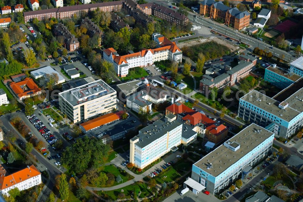 Aerial image Magdeburg - Hospital grounds of the Clinic Universitaetsklinikum in Magdeburg in the state Saxony-Anhalt, Germany