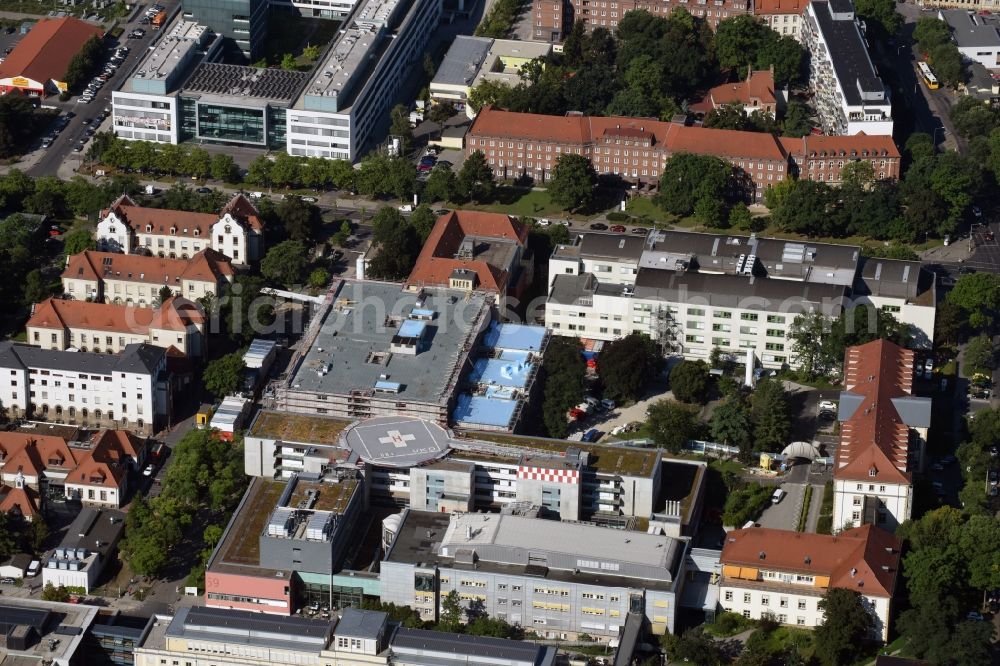 Dresden from above - Hospital grounds of the Universitaetsklinikum Carl Gustav Carus with the surgical centre in Dresden in the state Saxony