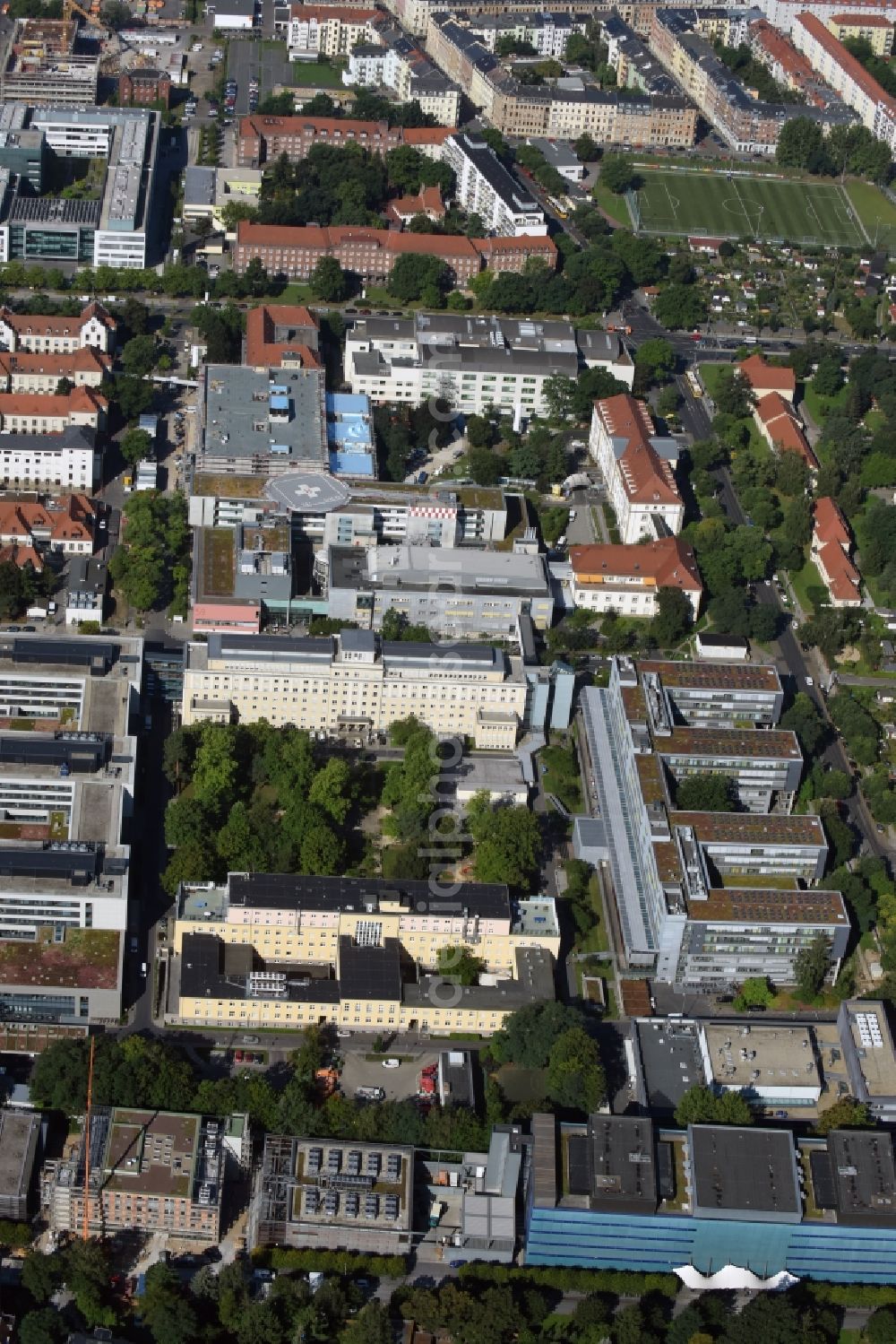 Dresden from above - Hospital grounds of the Universitaetsklinikum Carl Gustav Carus Dresden in Dresden in the state Saxony