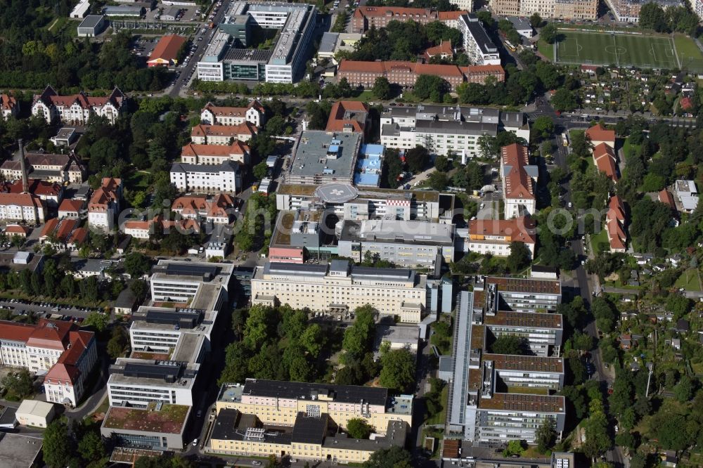 Aerial image Dresden - Hospital grounds of the Universitaetsklinikum Carl Gustav Carus Dresden in Dresden in the state Saxony