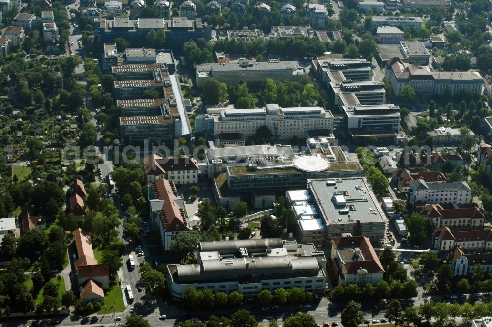 Aerial image Dresden - Hospital grounds of the Universitaetsklinikum Carl Gustav Carus Dresden in Dresden in the state Saxony