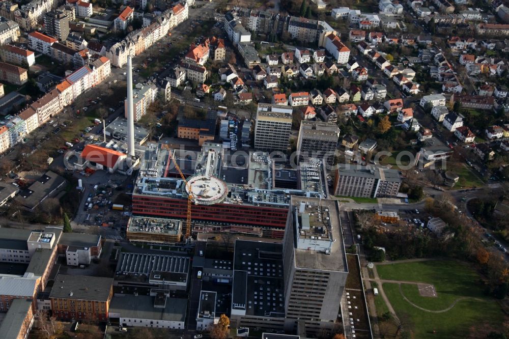 Offenbach am Main from the bird's eye view: Hospital Offenbach with adjacent residential areas along the Starkenburgring in Offenbach am Main in Hesse