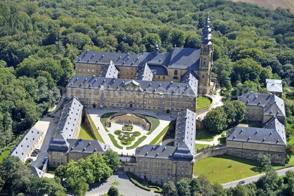 Aerial photograph Bad Staffelstein - Blick auf das Kloster Banz,einem ehemaligen Benediktinerkloster. Seit 1978 ist das Kloster im Besitz der CSU-nahen Hanns-Seidel-Stiftung und dient als Tagungsstätte. Die gegründete Benediktiner-Abtei war bis zur Säkularisation 1803 das älteste Kloster am Obermain. View of the Banz Abbey, a former Benedictine monastery. Since 1978, the monastery owned by the CSU-affiliated Hanns-Seidel Foundation and serves as a meeting place. The Benedictine abbey was founded in 1073 and until the secularisation in 1803 the oldest monastery in the Upper Main.