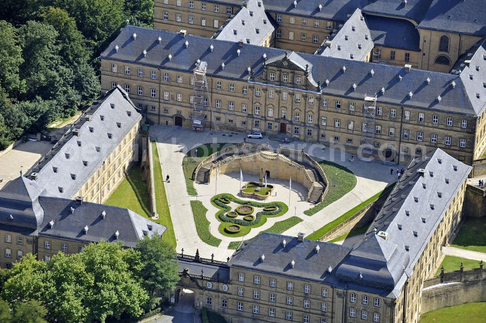 Bad Staffelstein from above - Blick auf das Kloster Banz,einem ehemaligen Benediktinerkloster. Seit 1978 ist das Kloster im Besitz der CSU-nahen Hanns-Seidel-Stiftung und dient als Tagungsstätte. Die gegründete Benediktiner-Abtei war bis zur Säkularisation 1803 das älteste Kloster am Obermain. View of the Banz Abbey, a former Benedictine monastery. Since 1978, the monastery owned by the CSU-affiliated Hanns-Seidel Foundation and serves as a meeting place. The Benedictine abbey was founded in 1073 and until the secularisation in 1803 the oldest monastery in the Upper Main.