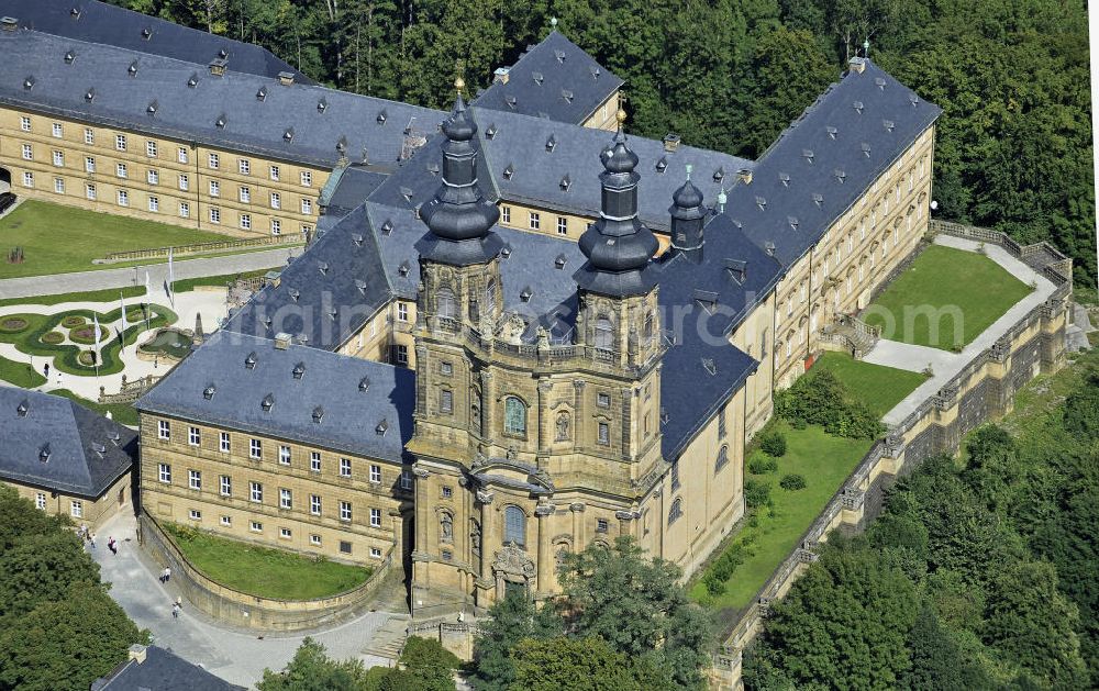 Bad Staffelstein from the bird's eye view: Blick auf das Kloster Banz,einem ehemaligen Benediktinerkloster. Seit 1978 ist das Kloster im Besitz der CSU-nahen Hanns-Seidel-Stiftung und dient als Tagungsstätte. Die gegründete Benediktiner-Abtei war bis zur Säkularisation 1803 das älteste Kloster am Obermain. View of the Banz Abbey, a former Benedictine monastery. Since 1978, the monastery owned by the CSU-affiliated Hanns-Seidel Foundation and serves as a meeting place. The Benedictine abbey was founded in 1073 and until the secularisation in 1803 the oldest monastery in the Upper Main.