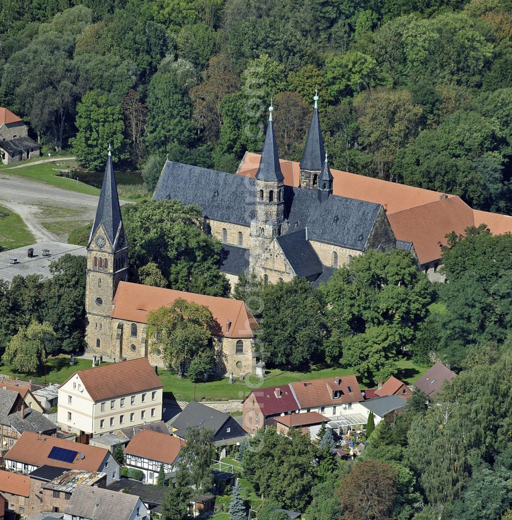 Aerial image Hamersleben - Das Kloster Hamersleben, ein ehemaliges Augustiner-Chorherrenstift im Bistum Halberstadt, gehört heute zum Bistum Magdeburg und liegt in Sachsen-Anhalt an der Straße der Romanik. The monastery Hamersleben, a former Augustinian monastery in the diocese of Halberstadt. It located on the Romanesque Road.