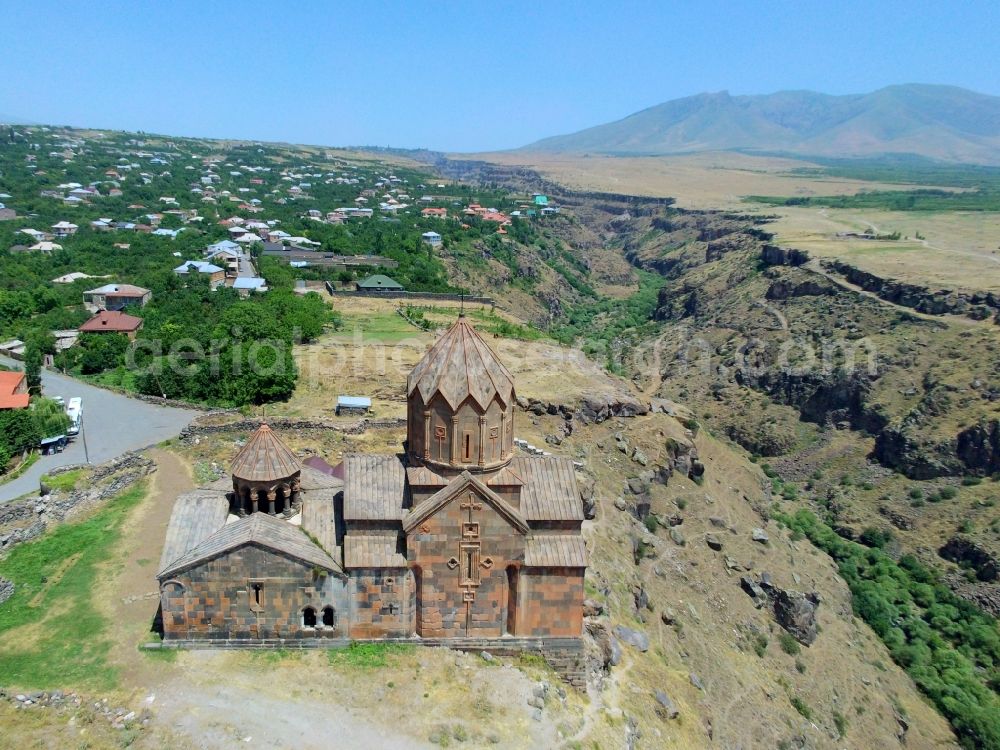 Aerial photograph Ohanavan - View of Hovhanavankh Monastery on the edge of the Khasachin gorge in Ohanavan in Aragatsotn province, Armenia