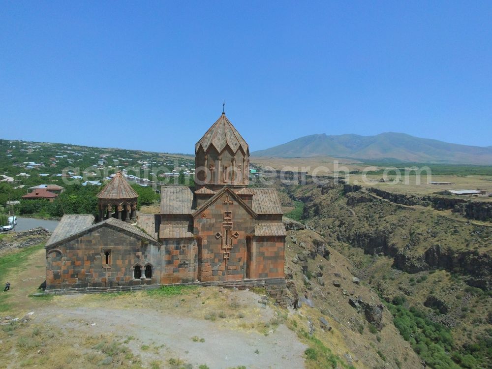 Ohanavan from the bird's eye view: View of Hovhanavankh Monastery on the edge of the Khasachin gorge in Ohanavan in Aragatsotn province, Armenia
