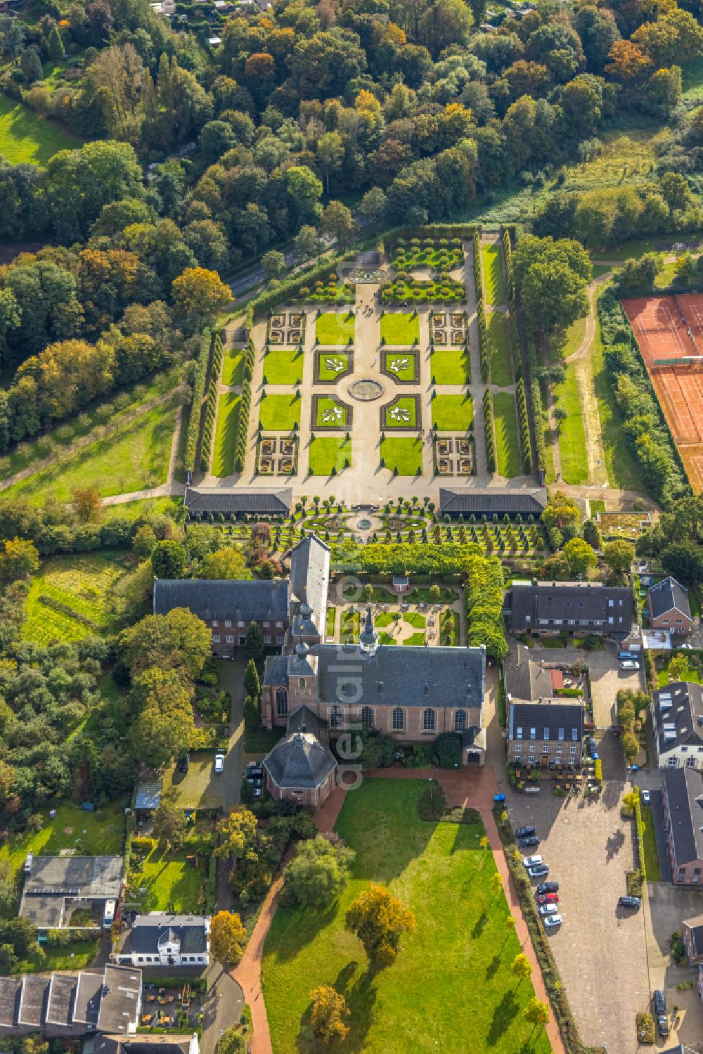 Aerial photograph Kamp-Lintfort - This monastery in Kamp-Lintfort in the state North Rhine-Westphalia is the oldest german monestery of the Zisterzienser order