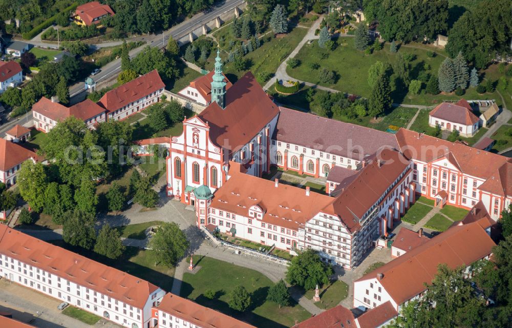 Panschwitz-Kuckau from above - Complex of buildings of the monastery St. Marienstern on street Cisinskistrasse in Panschwitz-Kuckau in the state Saxony, Germany