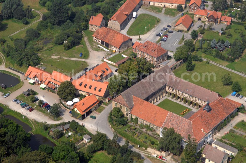 Aerial image Michaelstein (Blankenburg) - Strasse der Romanik: Blick auf das Klostergelände Michaelstein, welches heute Heimstatt des Telemann-Kammerorchesters Sachsen-Anhalt ist. Seine Klausurräume werden für Seminare und Konzertveranstaltungen, als Bibliothek, Verwaltung und Musikinstrumentenmuseum genutzt. Kontakt: Stiftung Kloster Michaelstein, Postfach 24, 38881 Blankenburg; Telefon: 03944/ 90 30-0; Telefax: 03944/ 90 30 30; Homepage: