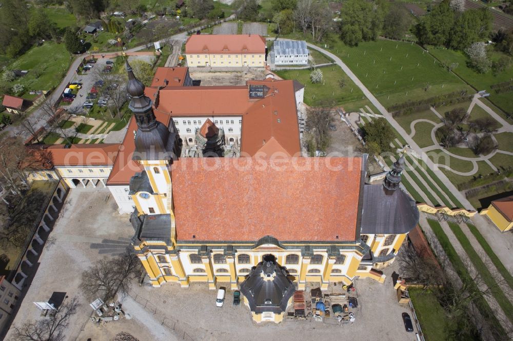 Aerial photograph Neuzelle - View of the monastery in Neuzelle in the state Brandenburg. The church still serves the community of the village Neuzelle as parish church