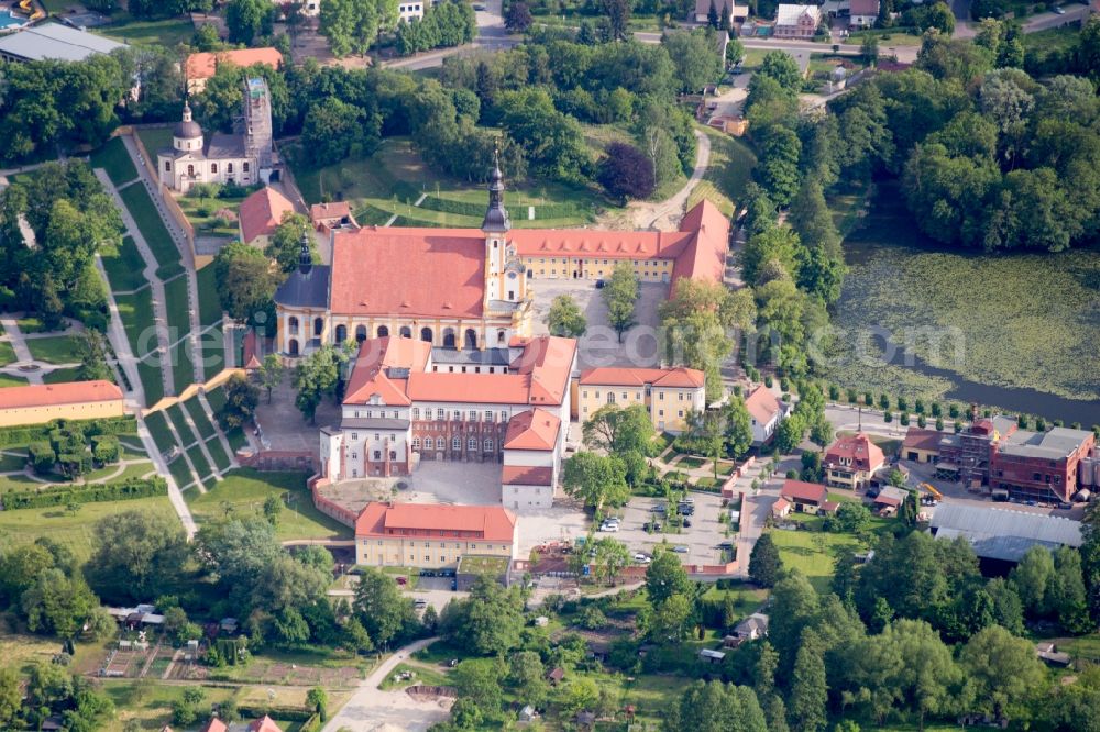 Neuzelle from above - View of the monastery in Neuzelle in the state Brandenburg. The church still serves the community of the village Neuzelle as parish church