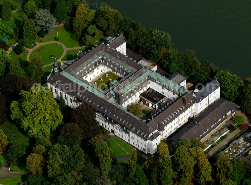 Aerial photograph Remagen - Monastery Nonnenwerth in Remagen in Rhineland-Palatinate. Nonnenwerth is an island in the Rhine between Rolandswerth and Bad Honnef, opposite the island Grafenwerth. This former convent is now home to a Franciscan institution and a girls' boarding school