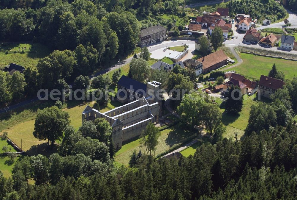 Paulinzella from the bird's eye view: View of the ruined abbey Paulinzella in the state of Thuringia. The monastery Paulinzella is located in the village Paulinzella which is a district of the city Königsee- Rottenbach. cms.königsee-rottenbach.de /